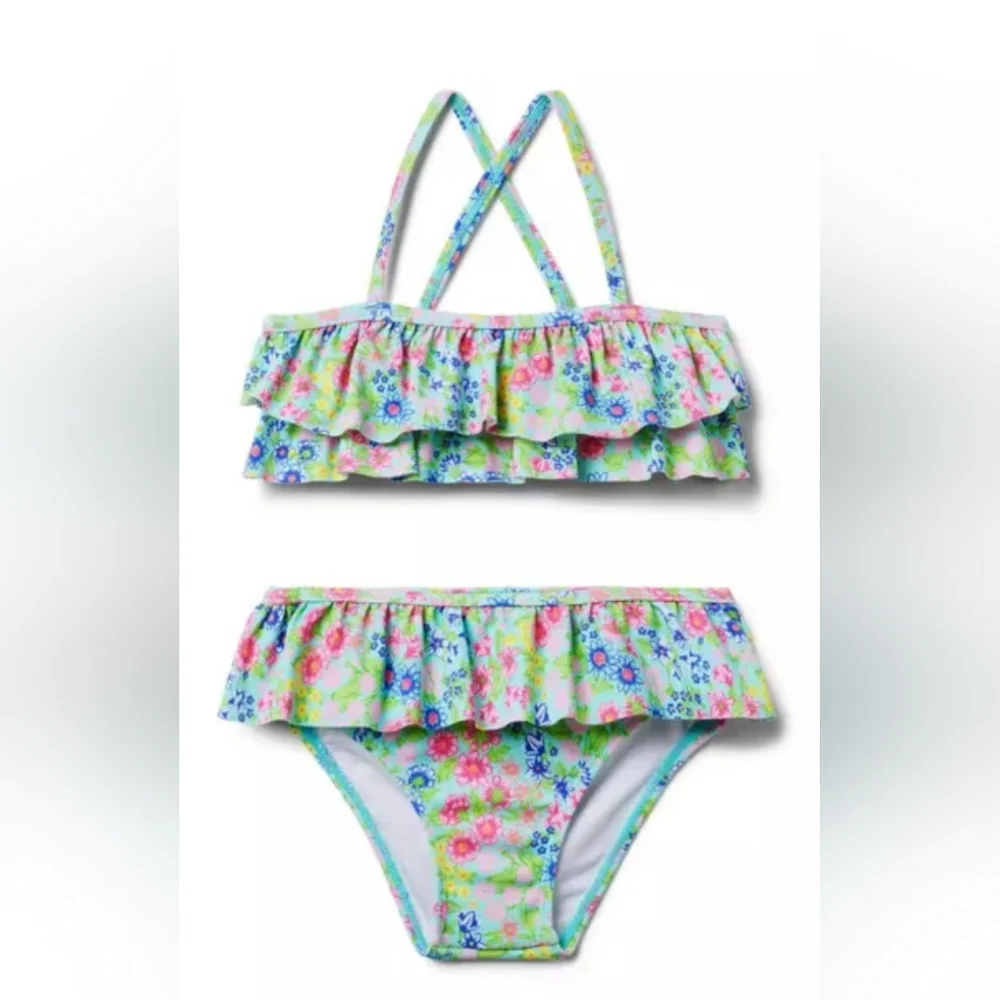 Janie and Jack Floral Ruffle Bikini in Mint Green, Pink, Blue
